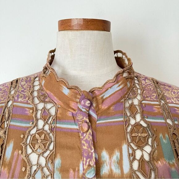 Free People Augustine Mini babydoll dress Brown Pink NWOT size XS Rare - Picture 3 of 13